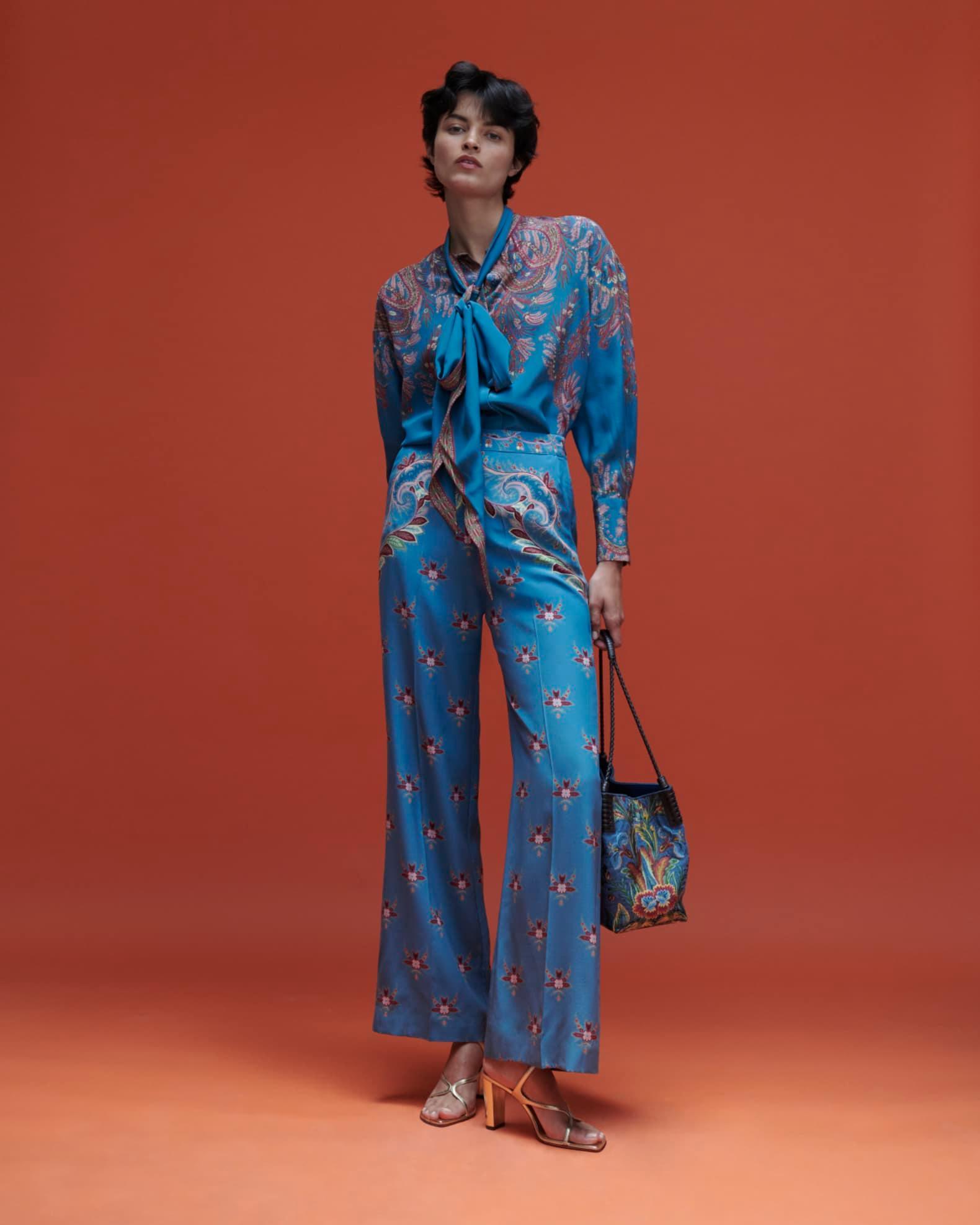 Floral Paisley Silk Bow Blouse Product Image