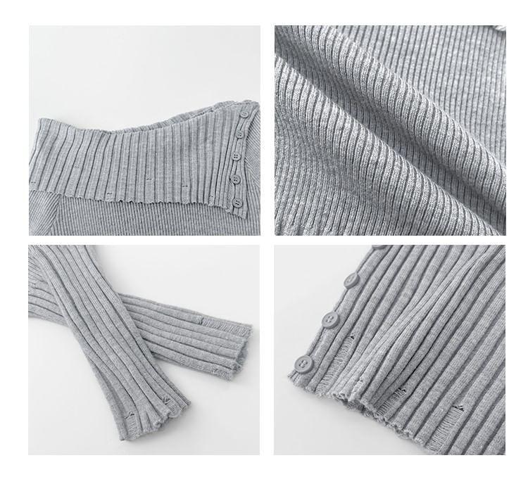 Details Off-Shoulder Ribbed-Knit Top Product Image