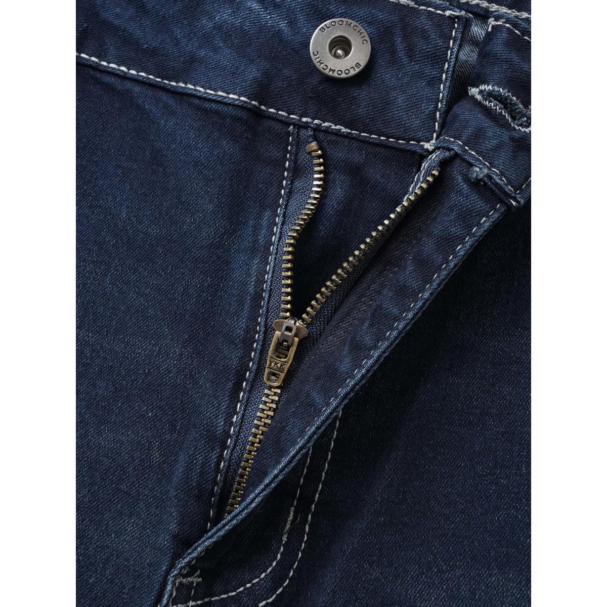 Plus Size Very Stretchy High Rise Dark Wash Denim Shorts Women DarkBlue Casual Plain High stretch Slanted pocket Jeans BloomChic 16/1X Product Image