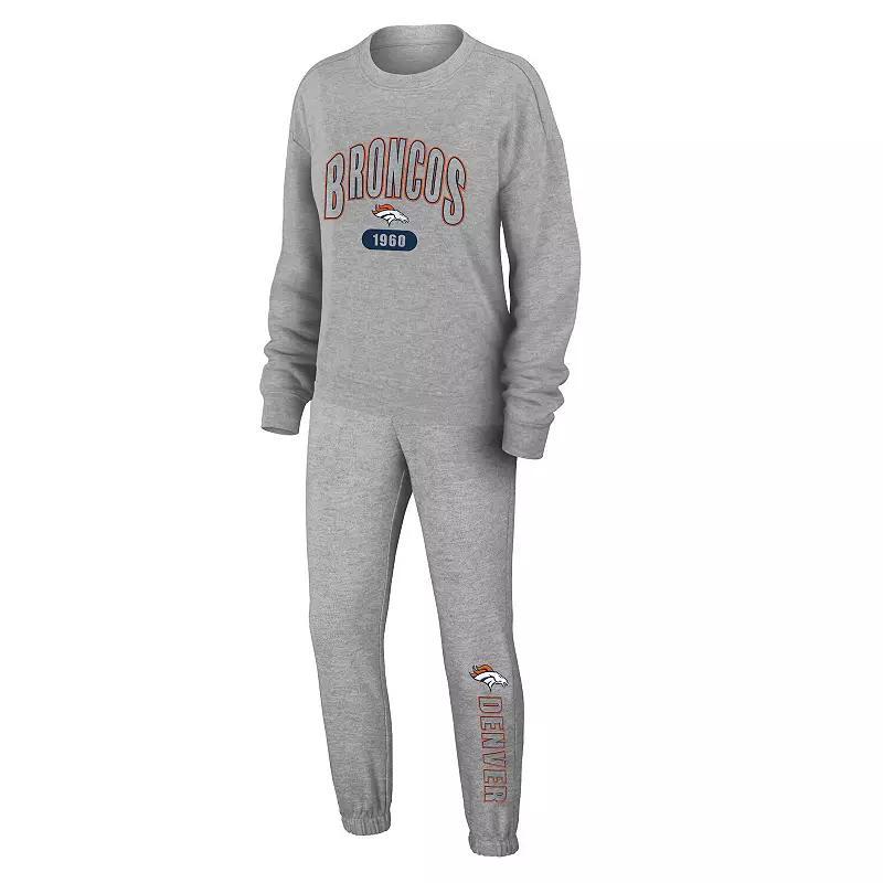 Women's WEAR by Erin Andrews Heather Gray New York Rangers Knit Long Sleeve Tri-Blend T-Shirt & Pants Sleep Set, Size: Small, Ran Grey Product Image