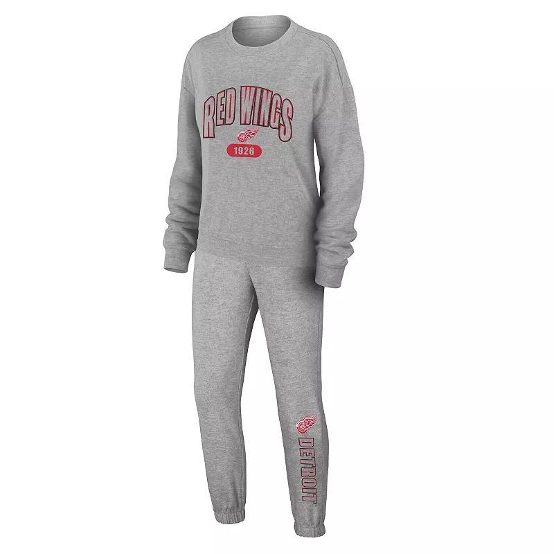 Women's WEAR by Erin Andrews Heather Gray New York Rangers Knit Long Sleeve Tri-Blend T-Shirt & Pants Sleep Set, Size: Small, Ran Grey Product Image