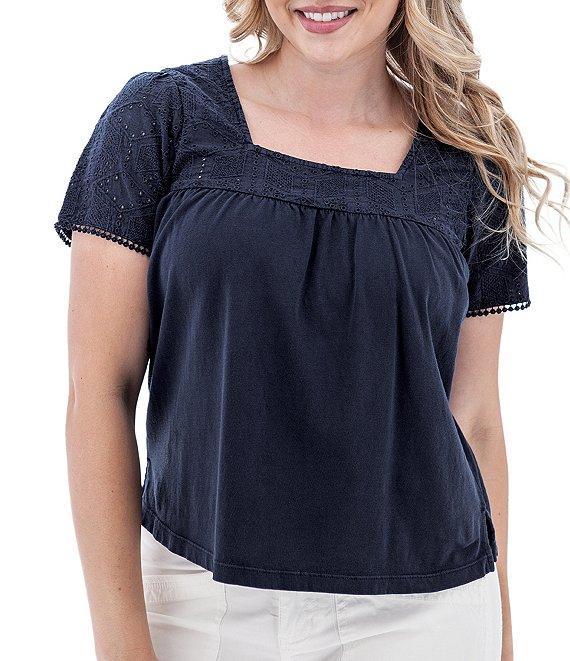 Aventura Shelle Organic Cotton Embroidered Woven Eyelet Square Neck Swing Top Product Image