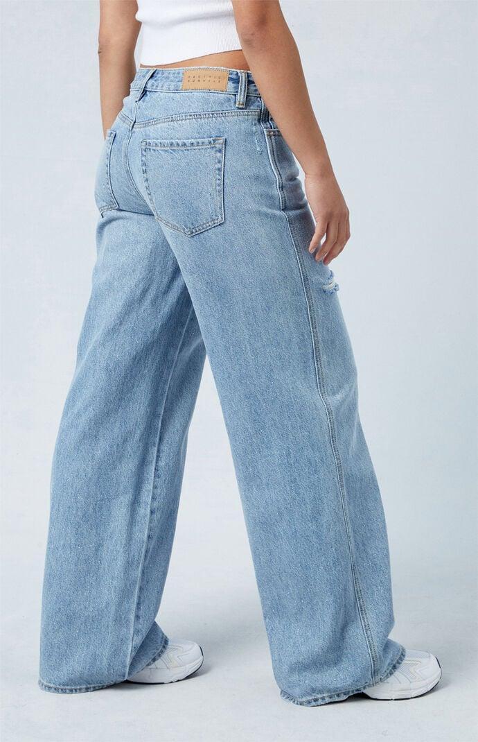 Women's Eco Light Indigo Glitter Low Rise Baggy Jeans Product Image