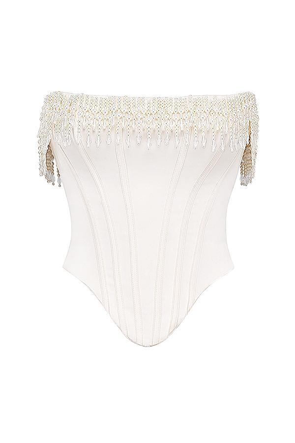 Aubrie Vintage Cream Embellished Satin Corset Product Image
