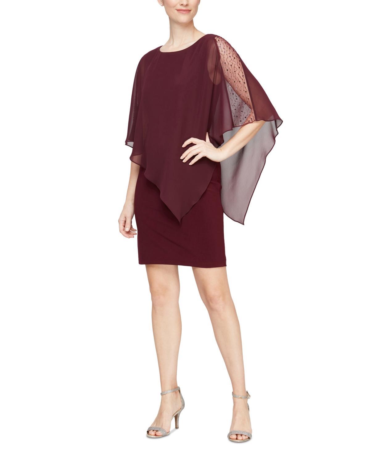 Ignite Evenings Asymmetrical Popover Round Neck Short Capelet Sleeve Embellished Sheath Dress Product Image