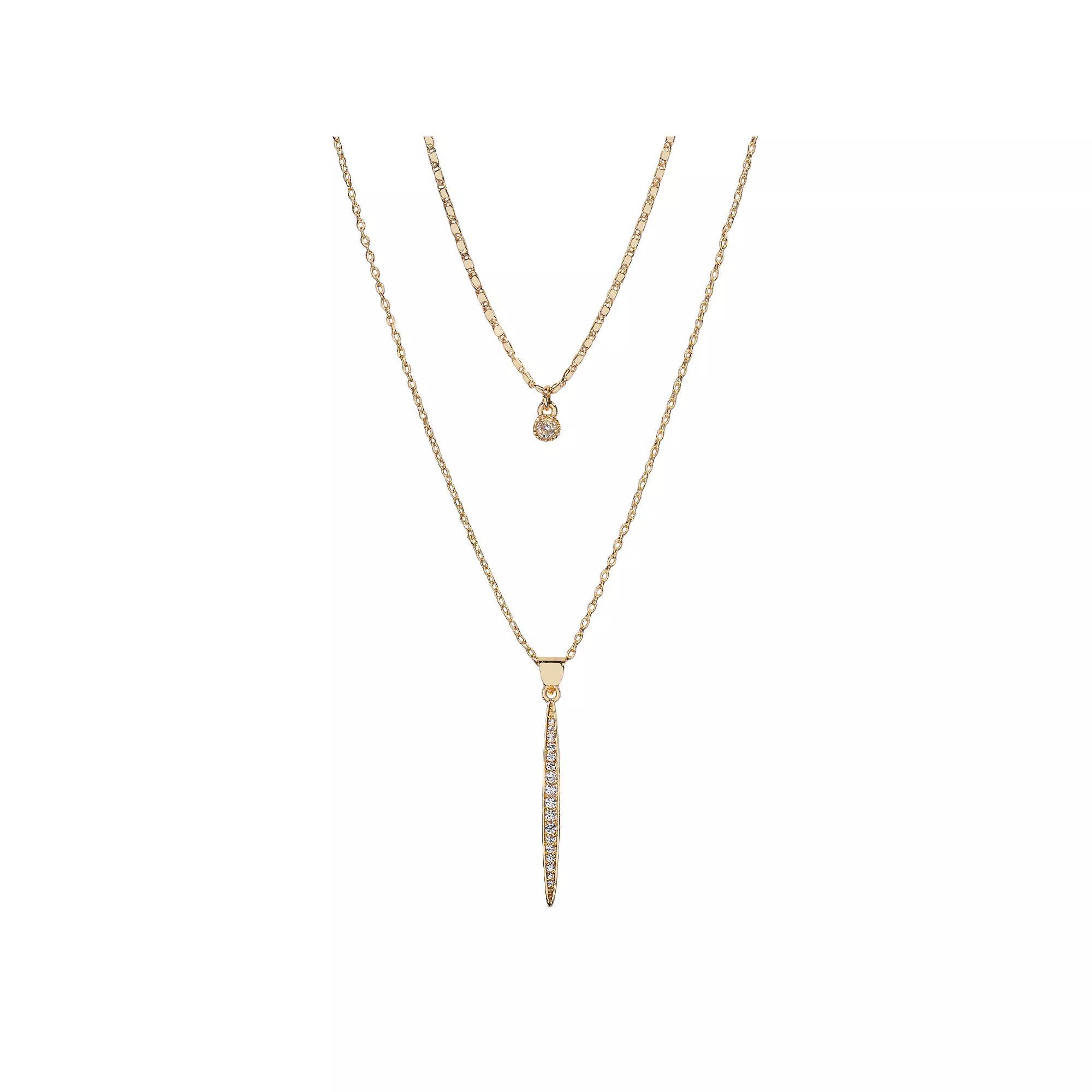 LC Lauren Conrad 2-Row Cubic ZIrconia Pave Stick Pendant Necklace, Women's, Gold Tone Product Image