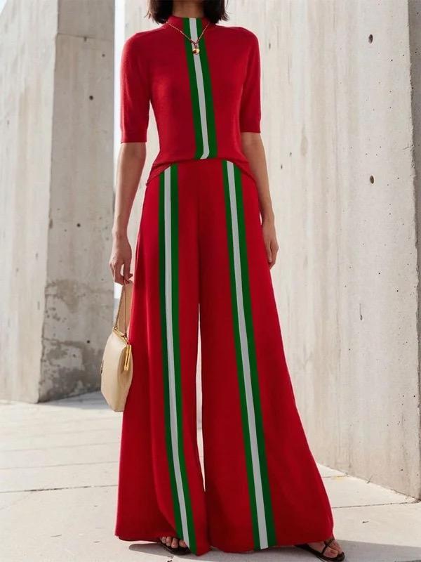 High Waisted Loose Contrast Color Pants Trousers Product Image