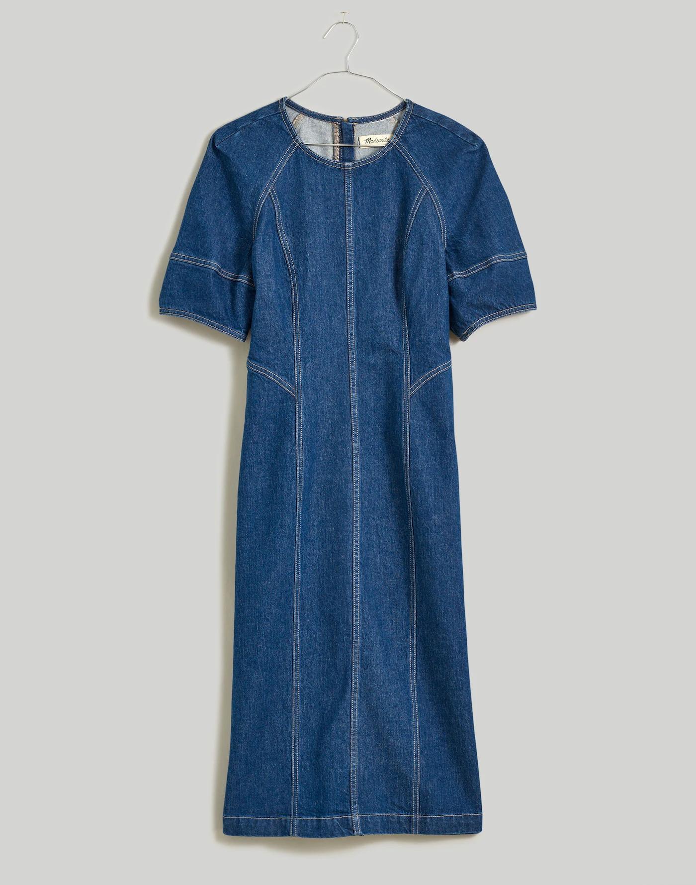 Denim Puff-Sleeve Midi Dress in Allister Wash Product Image