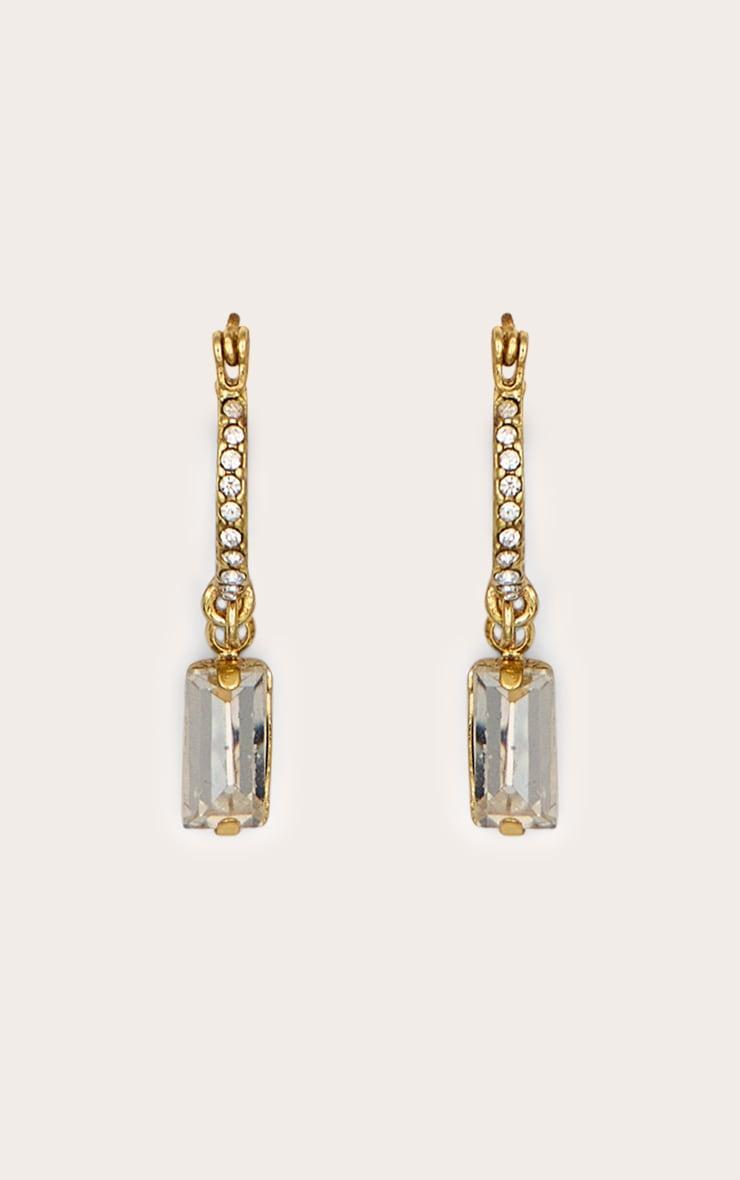 Real Gold Plated Paved Baguette Drop Hoop Earrings Product Image