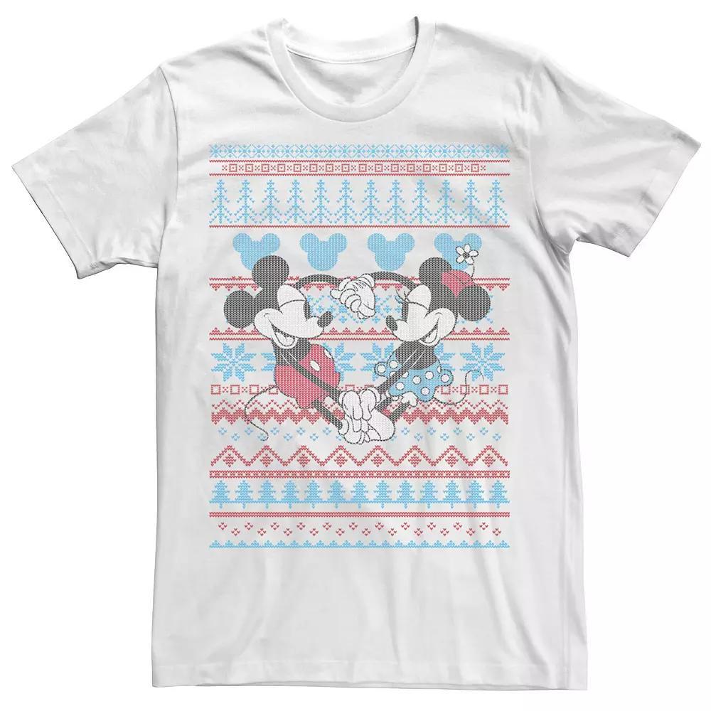 Disney's Mickey & Minnie Mouse Christmas Sweater Style Men's Tee, Size: XXL, White Product Image