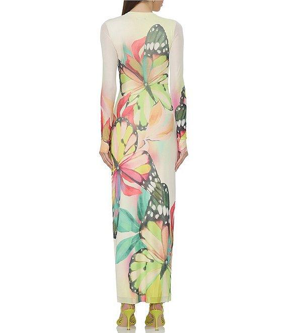 AFRM Didi Butterfly Printed Crewneck Longsleeve Ankle Mesh Maxi Dress Product Image