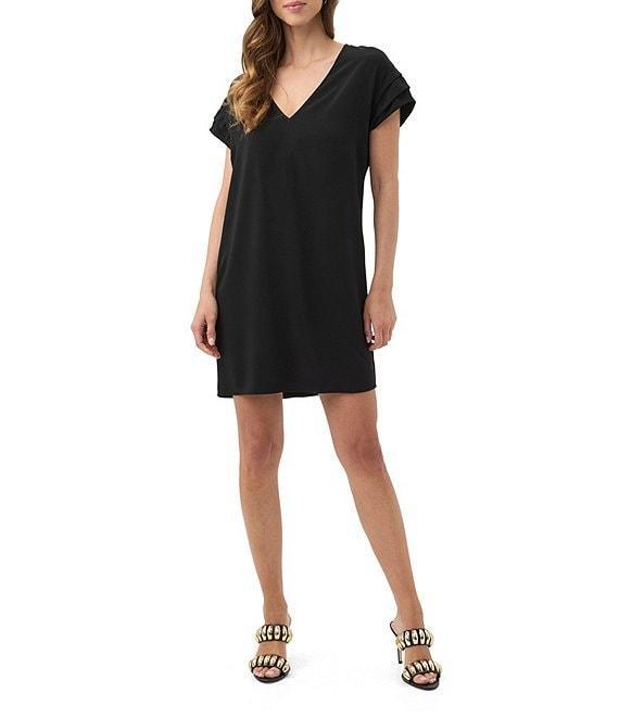 Trina Turk Sadora Georgette V-Neck Short Pleated Sleeve Mini Dress Product Image