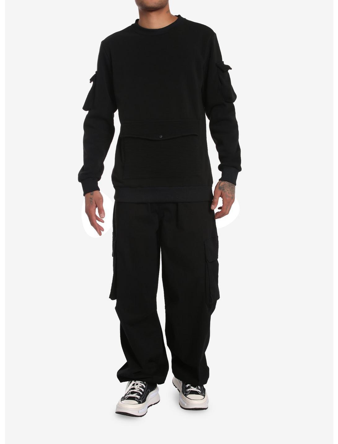 Black Ribbed Pockets Sweatshirt Product Image