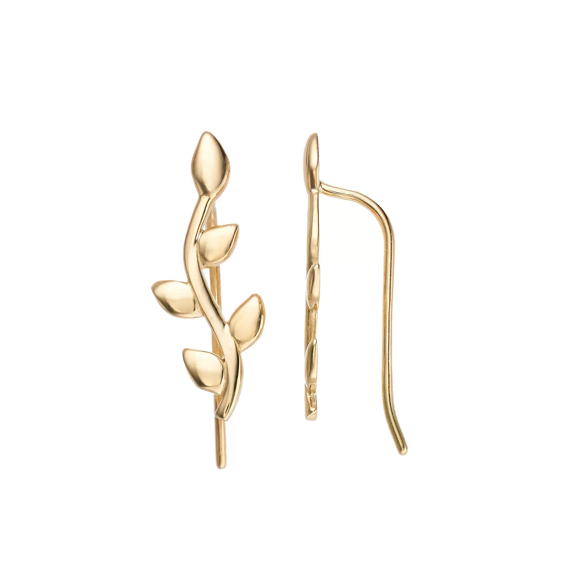 14k Gold Leaf Climber Earrings, Womens Product Image