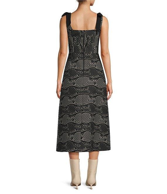 Antonio Melani x Jennifer Sumko Schwan Scroll Print Quilting Sqaure Neck Bow Tie Tank Straps A-Line Midi Dress Product Image