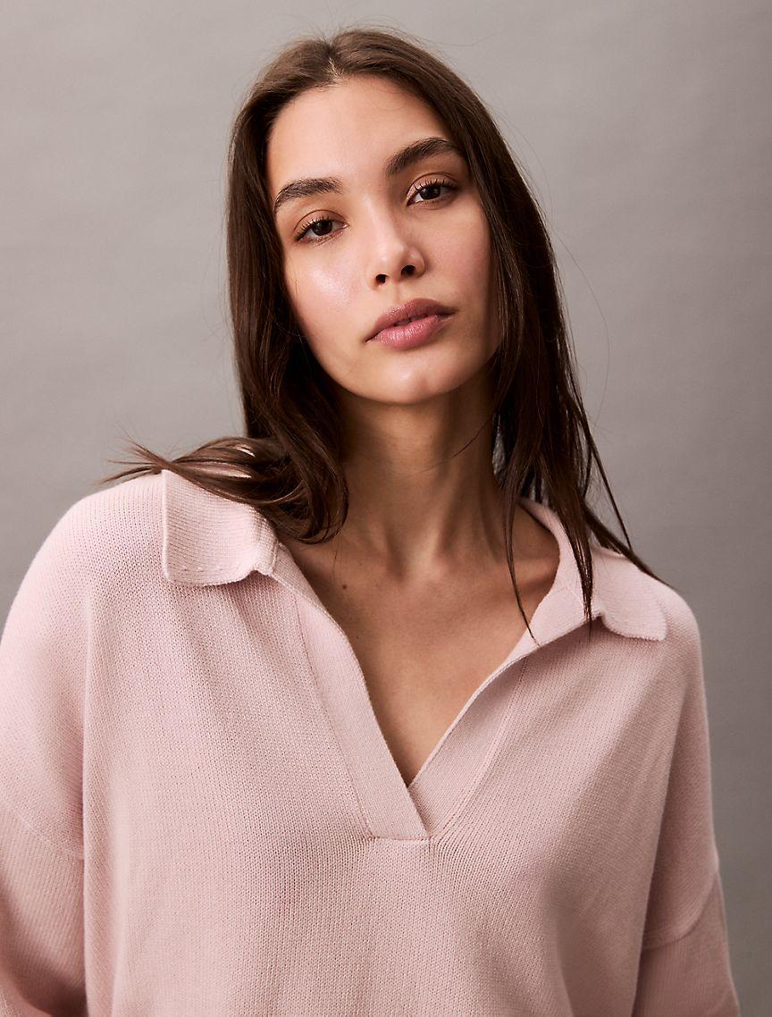 Smooth Cotton Polo Sweater Product Image