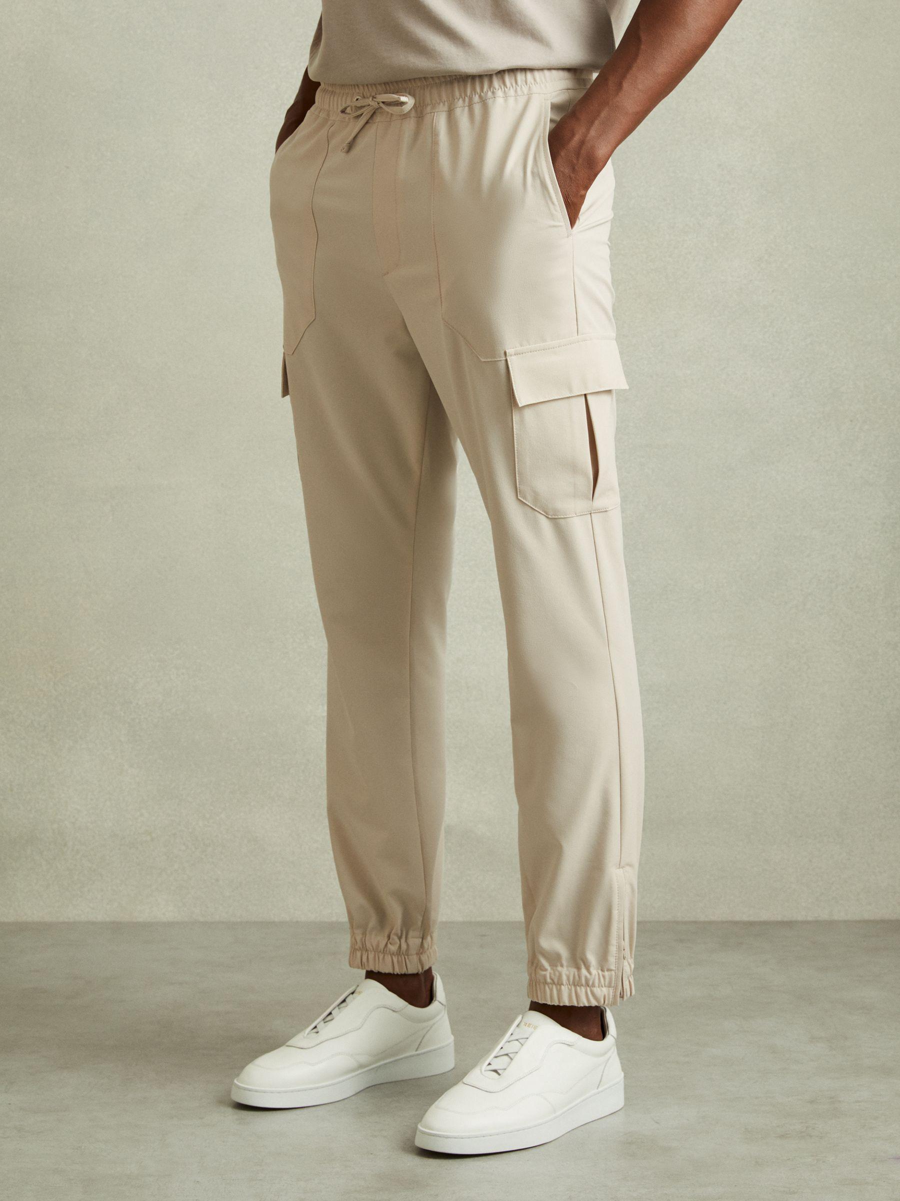 Elasticated Cargo Trousers in Stone Product Image