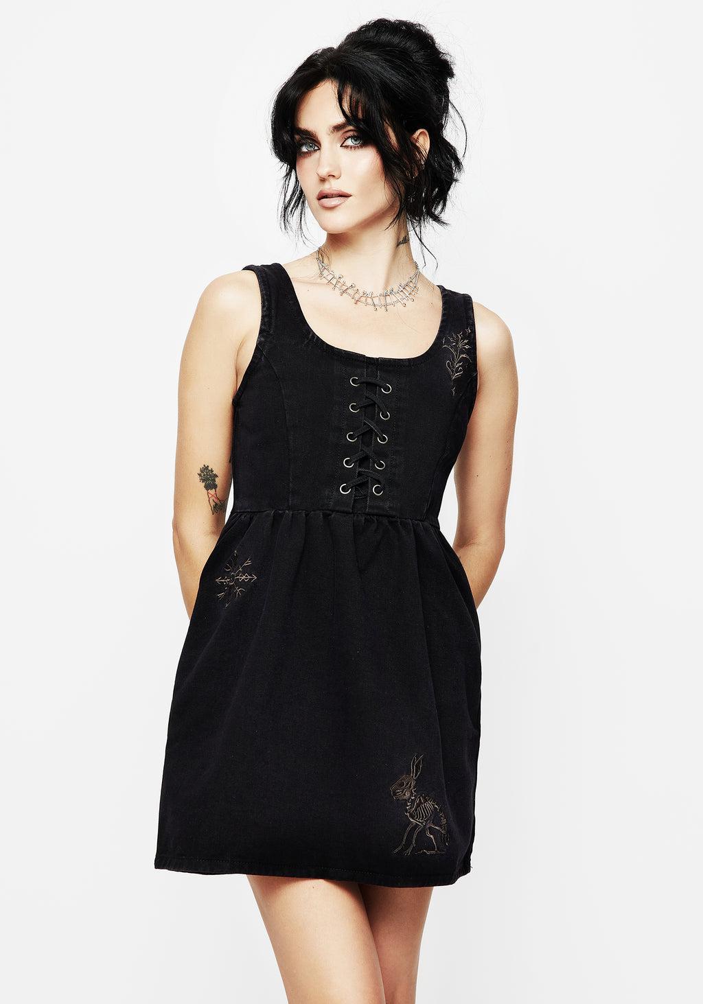 Hester Embroidered Lace Up Corset Mini Dress Product Image