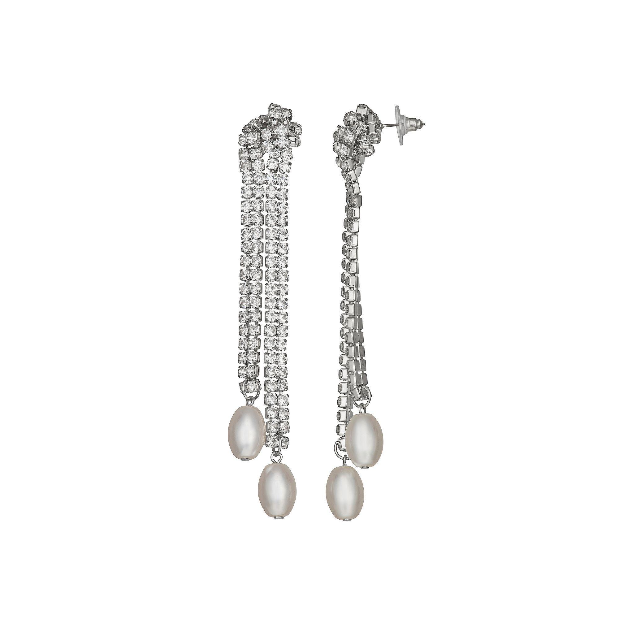 Simply Vera Vera Wang Knot Chain Linear Post Earrings, Women's, Silver Tone Product Image