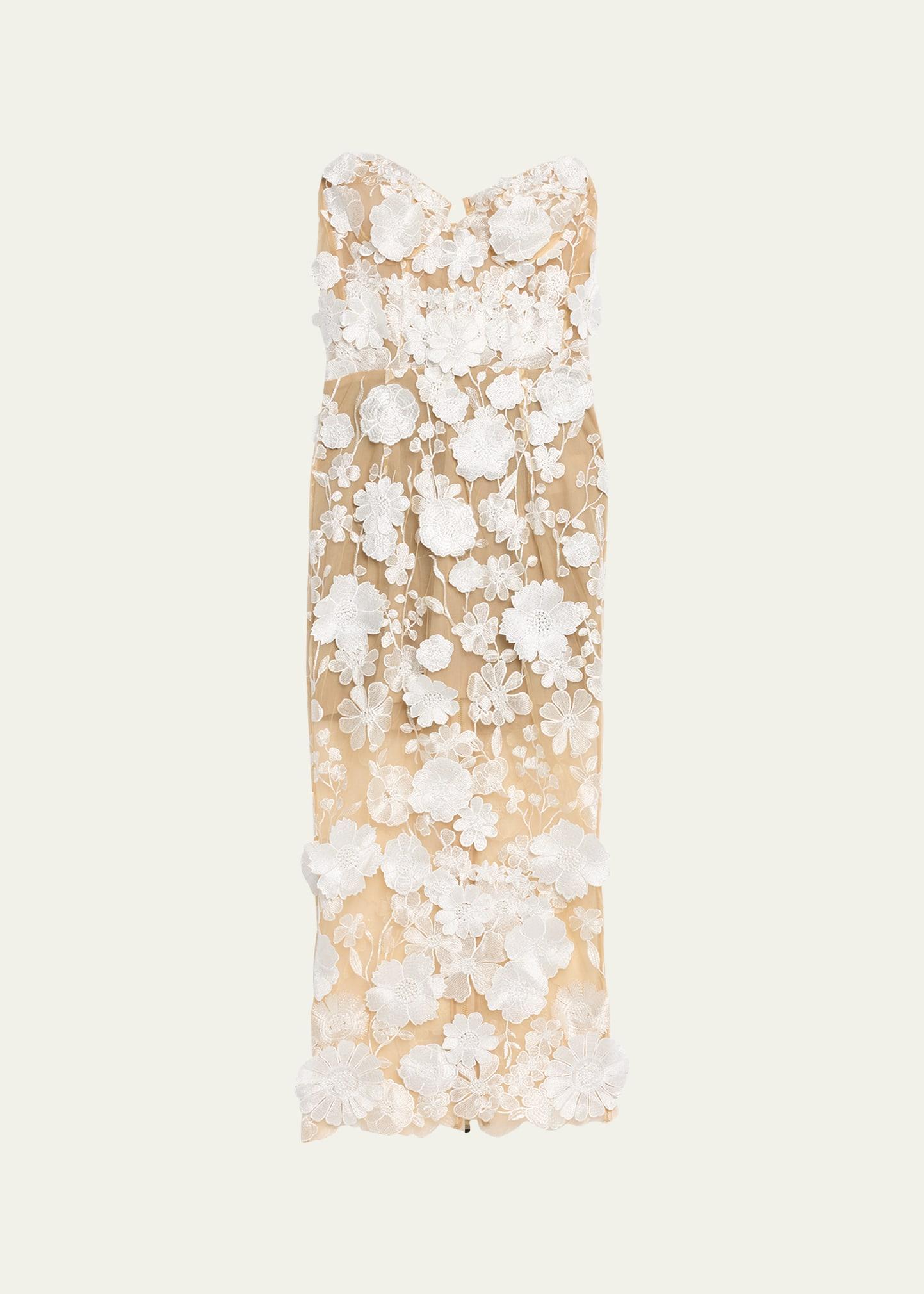 Jasmine Strapless Floral Applique Midi Dress Product Image