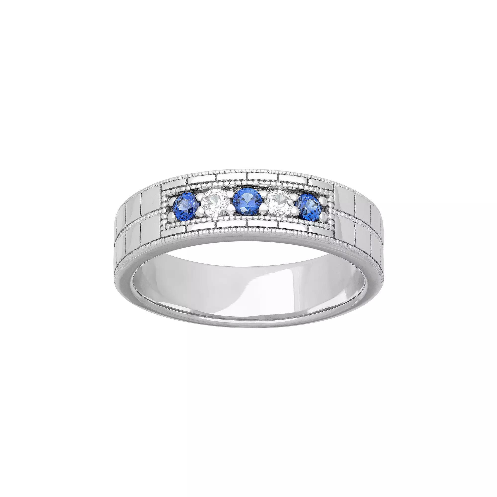 AXL Mens Sterling Silver Lab-Created Blue & White Sapphire Band Product Image