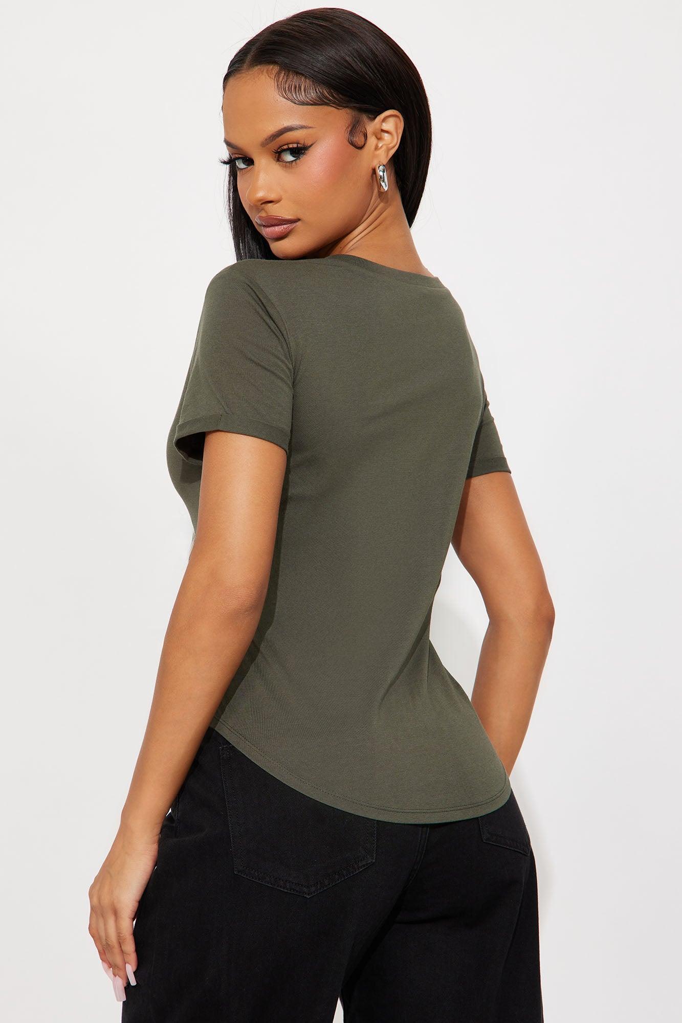 Annie Cuffed Short Sleeve Top - Olive Product Image