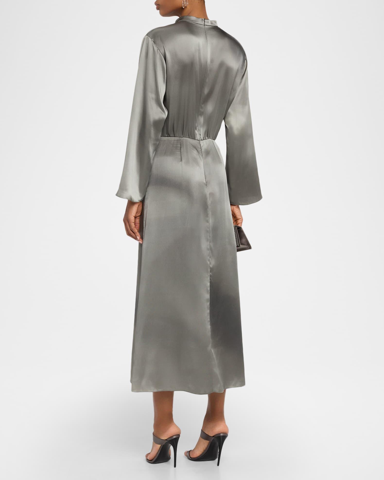 Ombre Print Silk Long-Sleeve Midi Dress Product Image