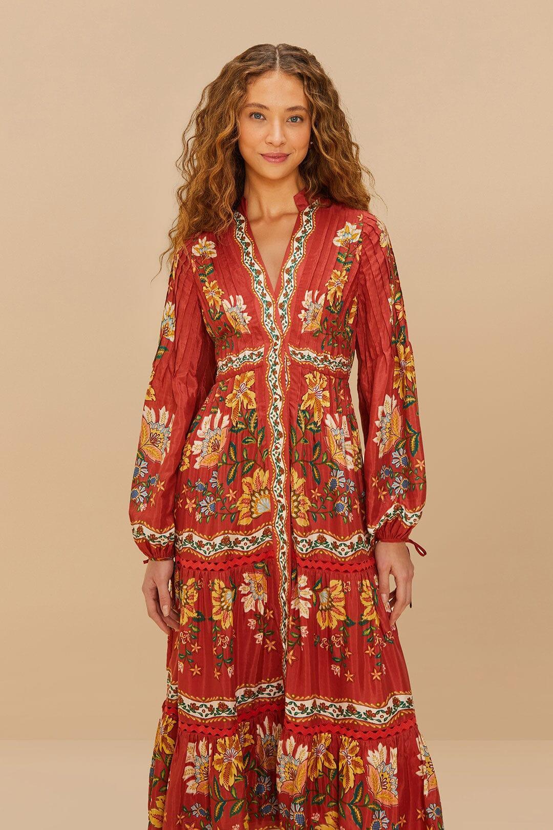 Red Garden Delight Long Sleeve Midi Dress Product Image
