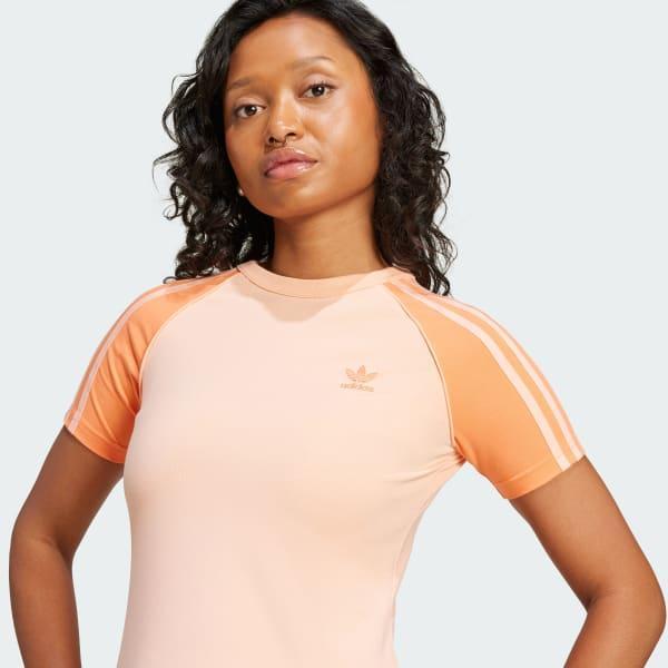 adidas Adicolor 3-Stripes Raglan Slim Tee Glow Pink L Womens Product Image