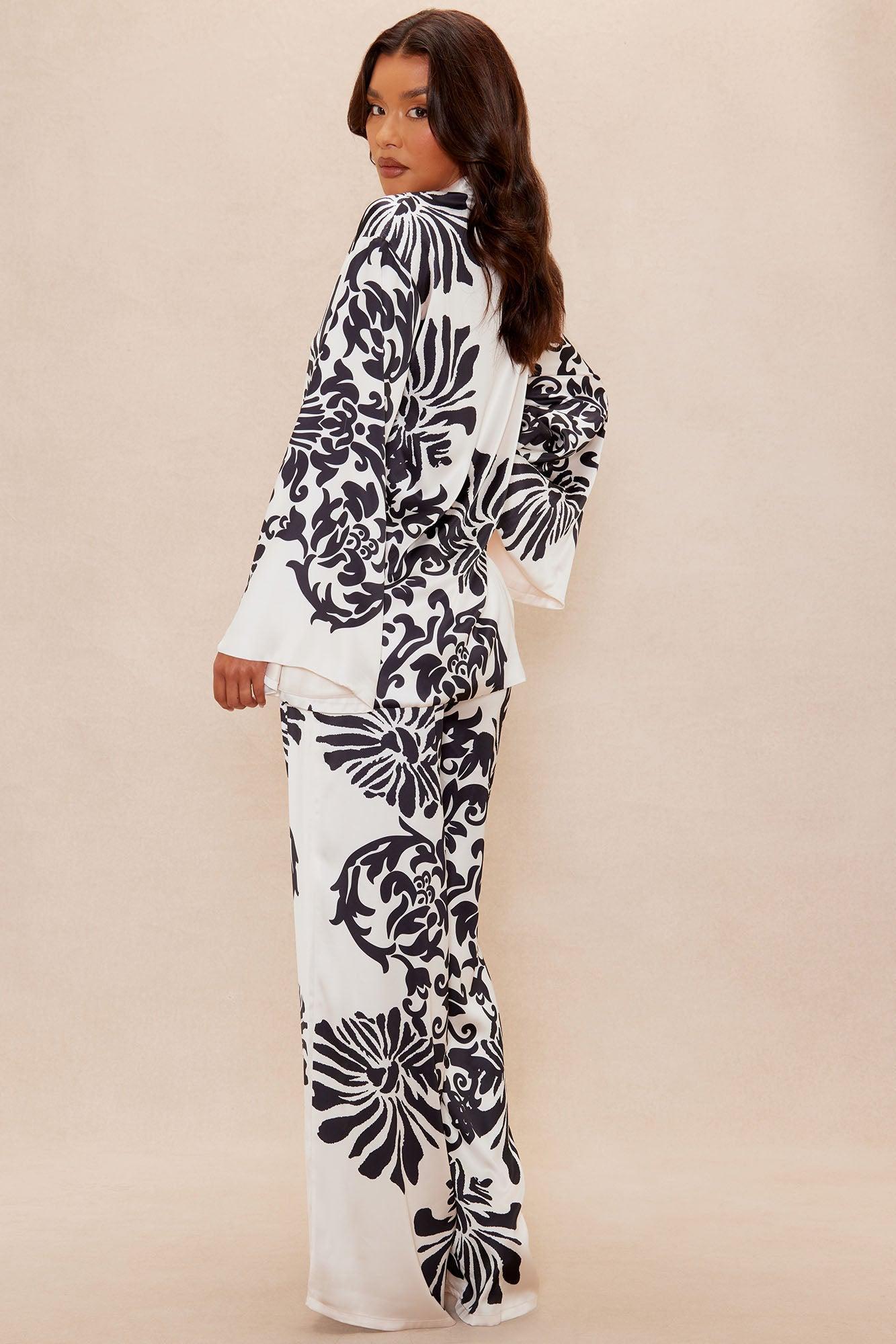 Abina Satin Wide Leg Pant Set - Cream/combo Product Image