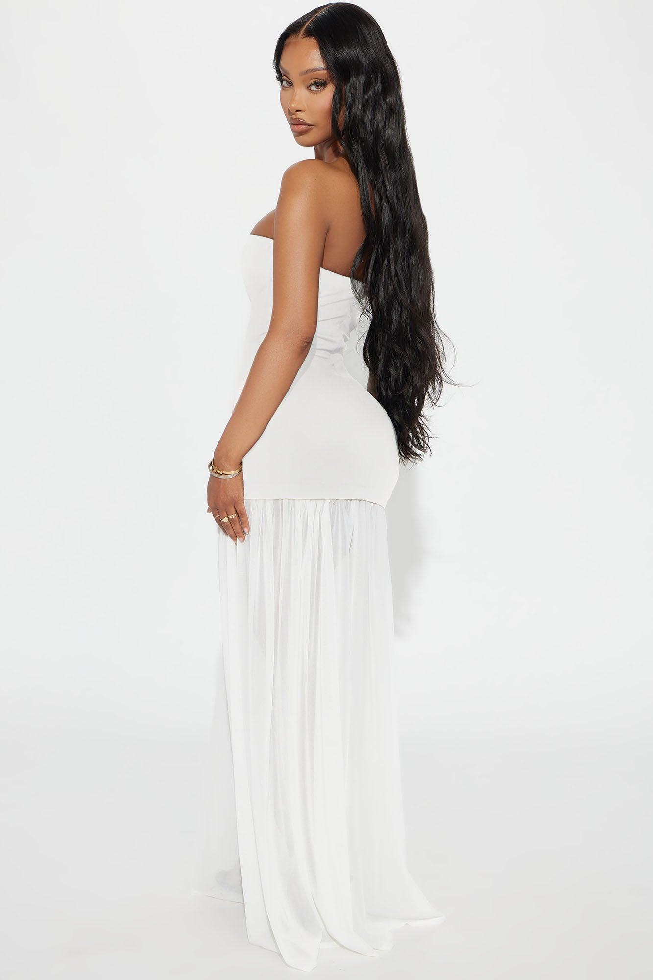 Mary Strapless Drop Waist Maxi Dress - White Product Image
