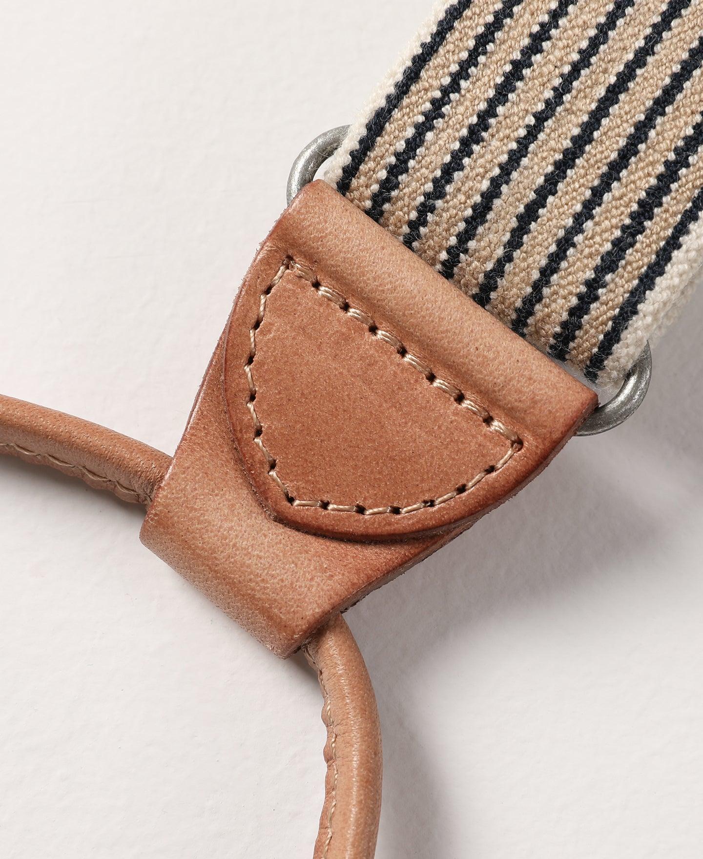 Old-Time Y-Back Leather Button Suspenders - Blue/Yellow Stripe Product Image
