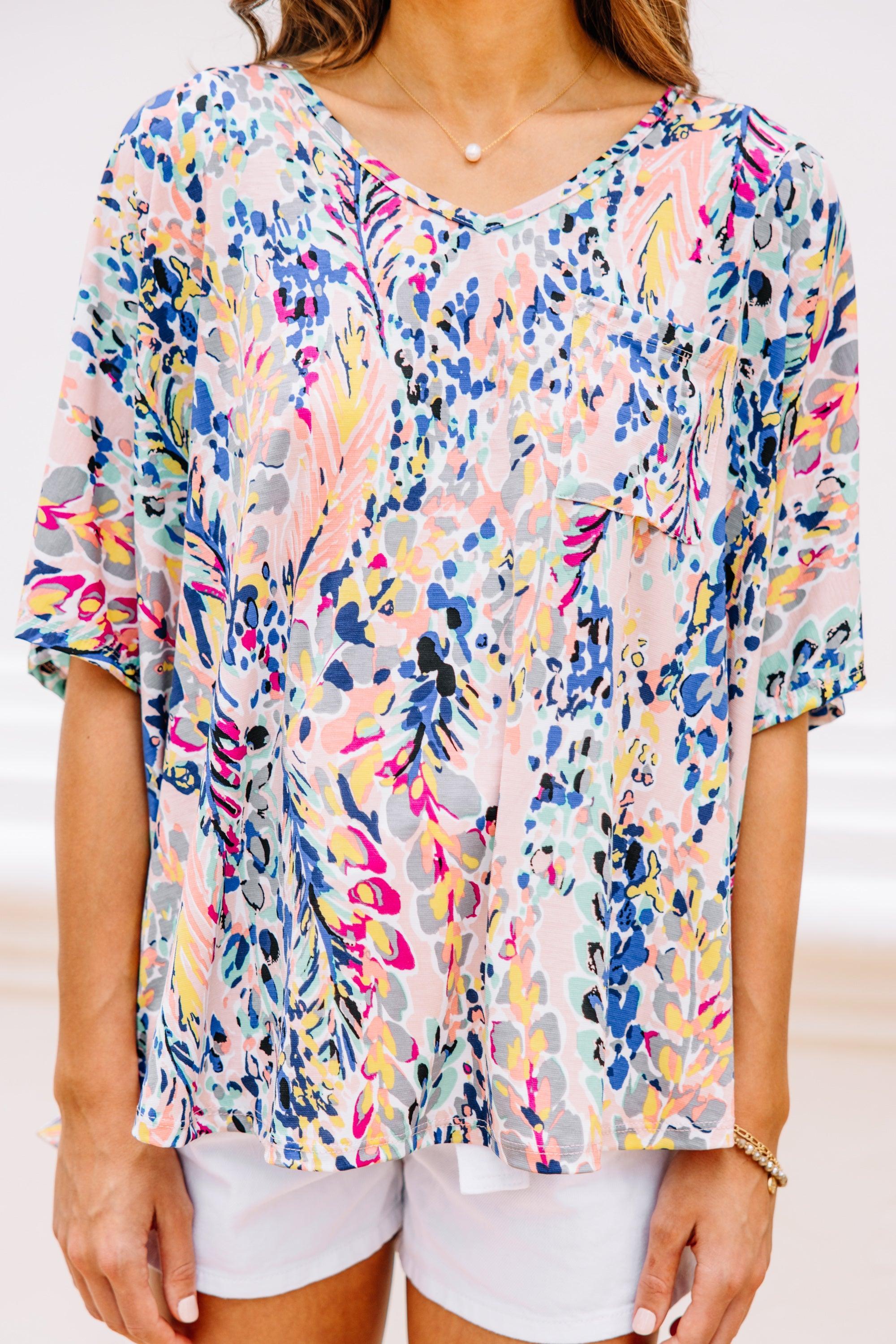 Just You Wait Peach & Royal Floral Pocket Top Female Product Image