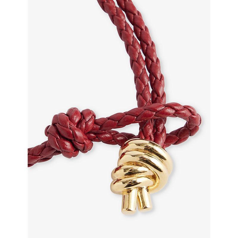 BOTTEGA VENETA Womens Chain-knot 18ct Yellow Gold-plated Sterling-silver Braided Leather Bracelet Rosewood Product Image