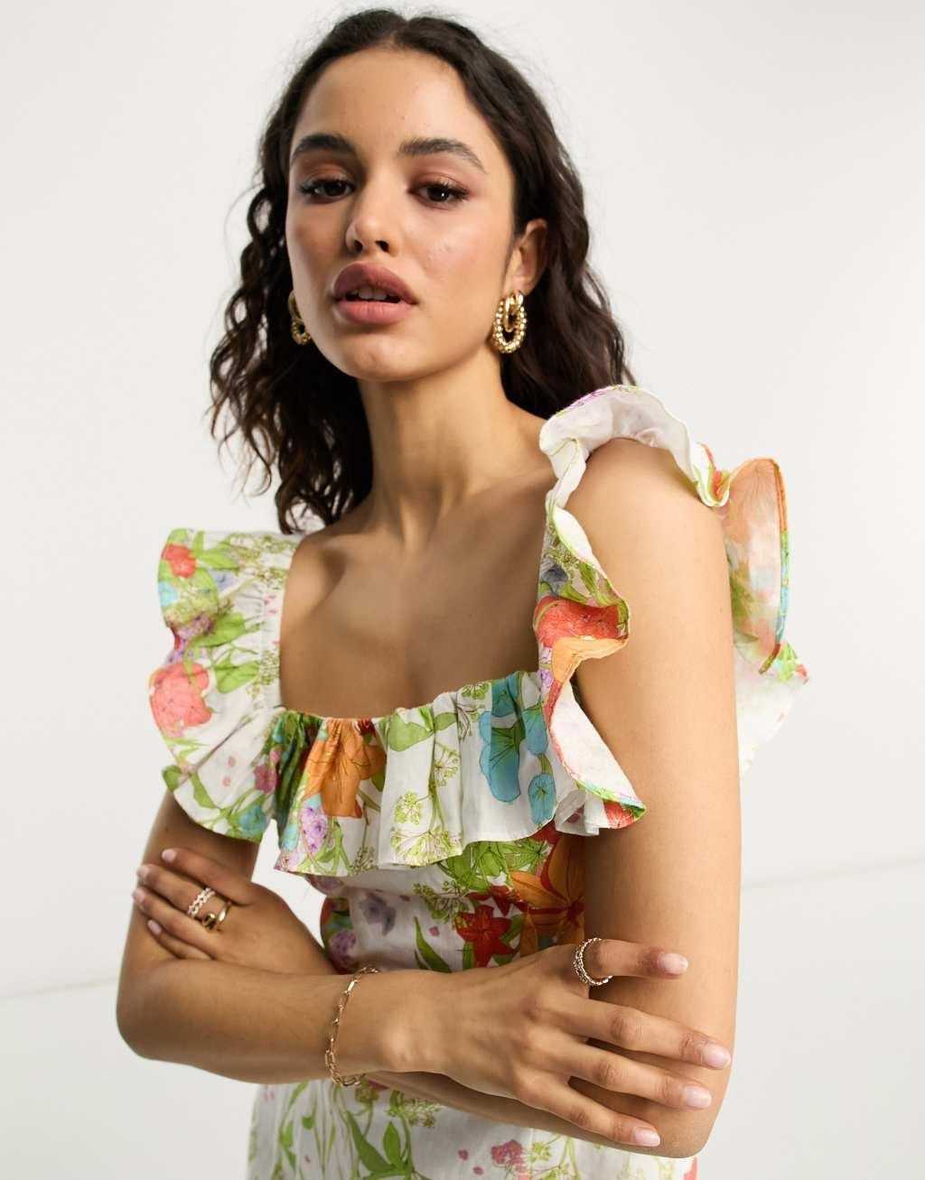 & Other Stories linen blend frill detail midaxi dress Product Image
