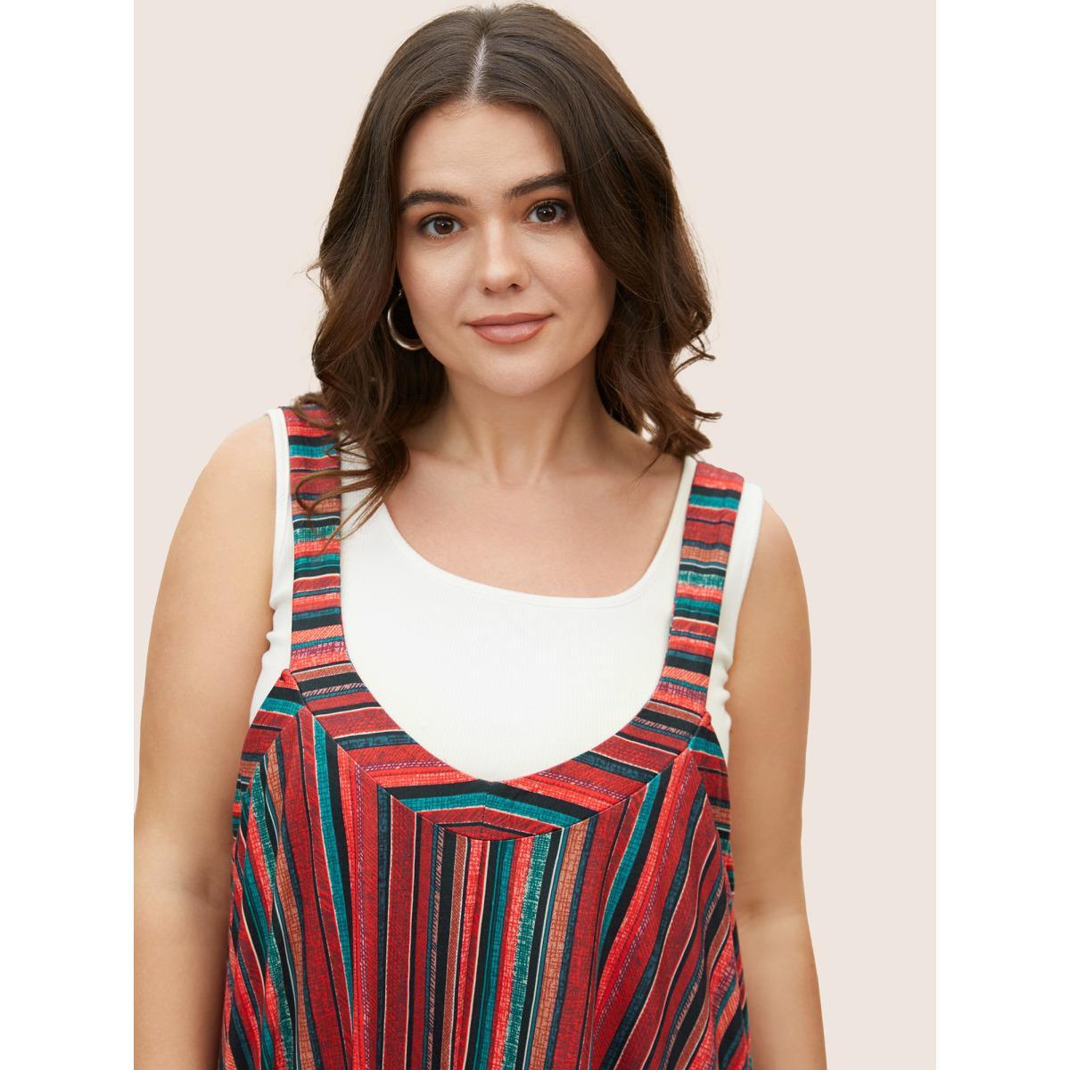 Plus Size Multicolor Colored Striped Adjustable Straps Jumpsuit Women Casual Sleeveless Non Everyday Loose Jumpsuits BloomChic 10/M Product Image