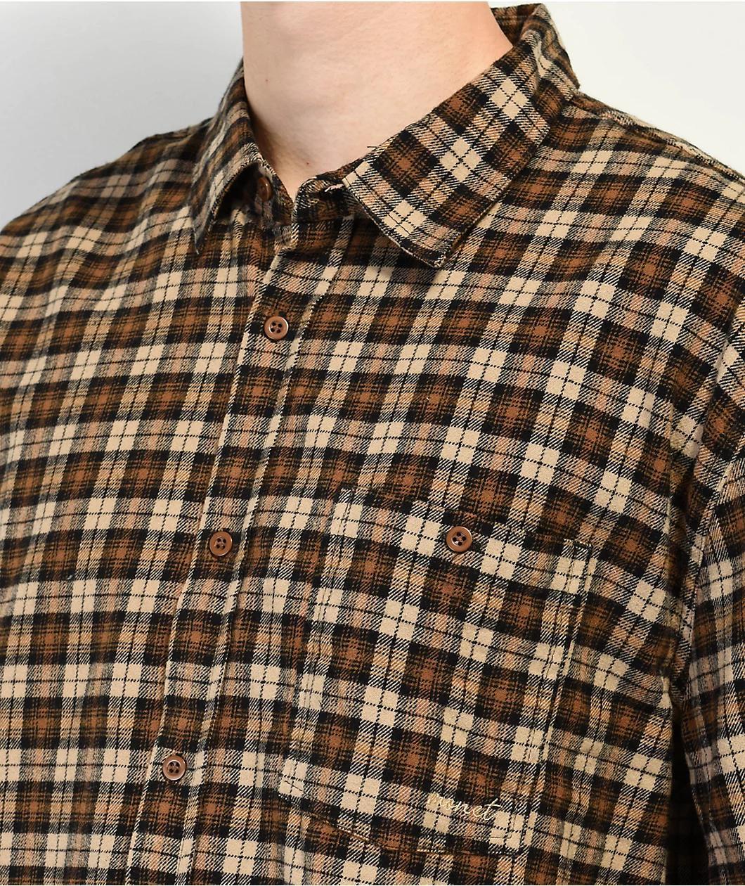 Monet Skateboards Push It Brown Short Sleeve Flannel Shirt Product Image