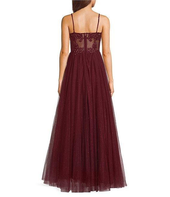 City Vibe Glitter Embellished Spaghetti Strap Sweetheart Neck Corset Dress Product Image