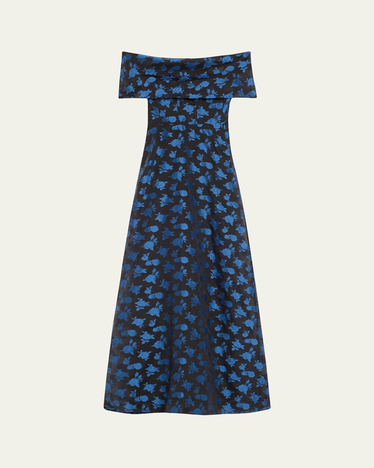 LELA ROSE Deedie Guipure Lace Off-shoulder Gown In Cornflower Product Image