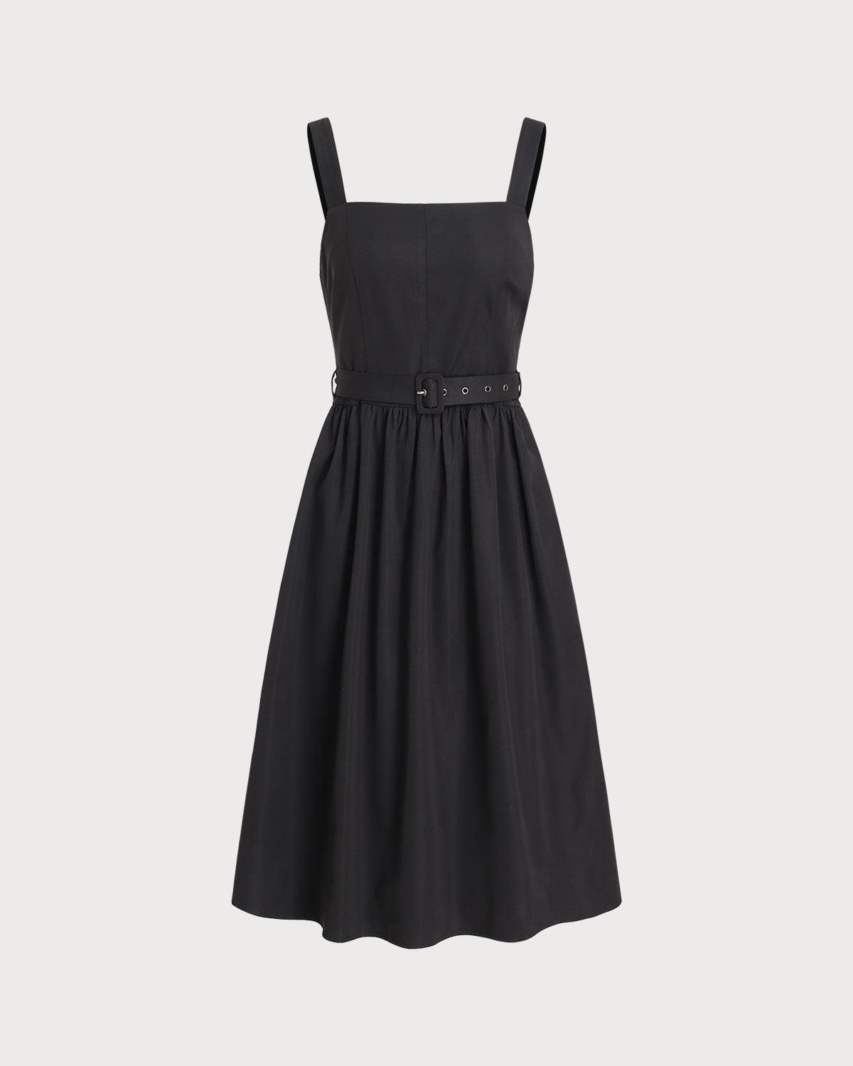 Black Square Neck Ruched Slip Midi Dress Product Image