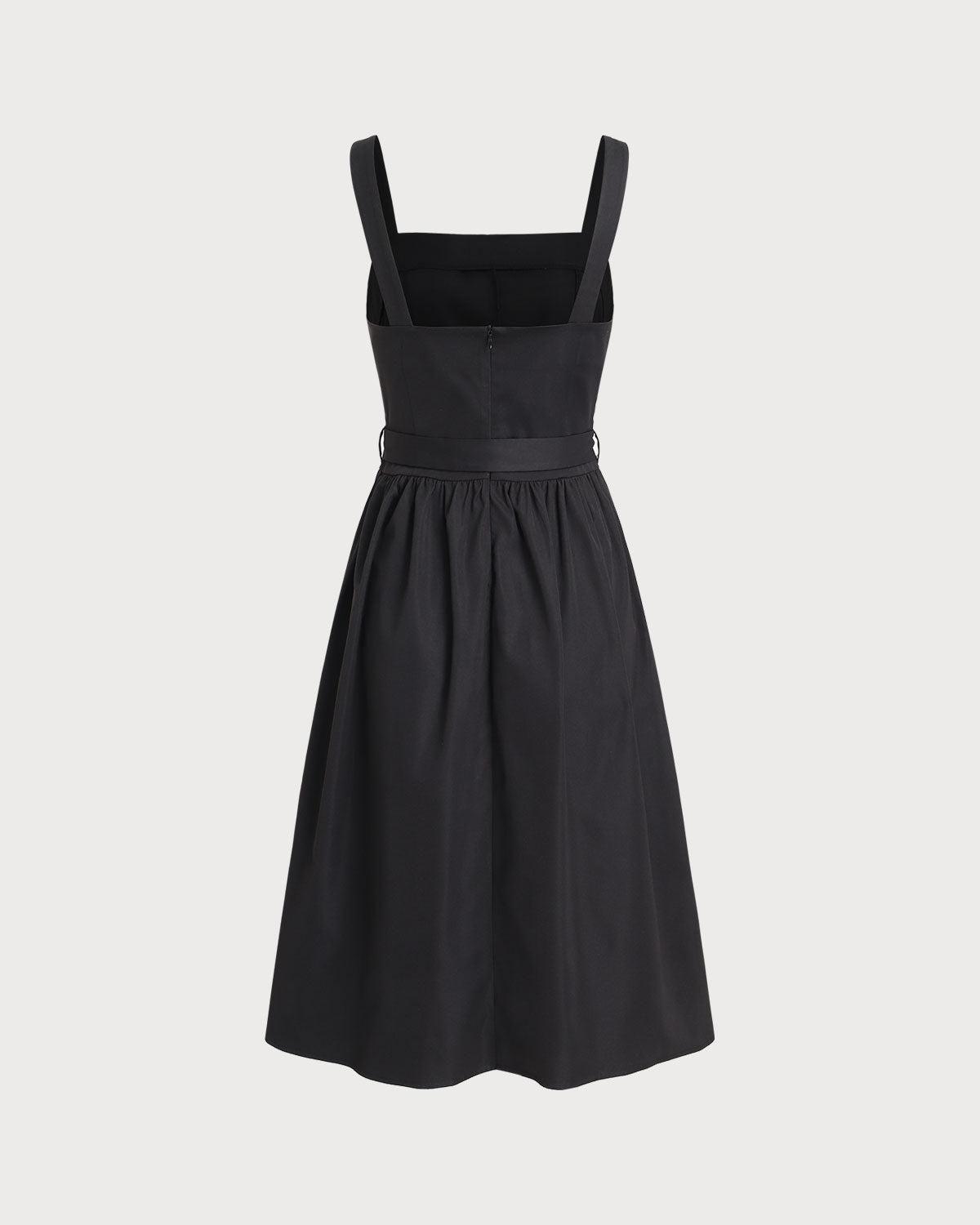 Black Square Neck Ruched Slip Midi Dress Product Image