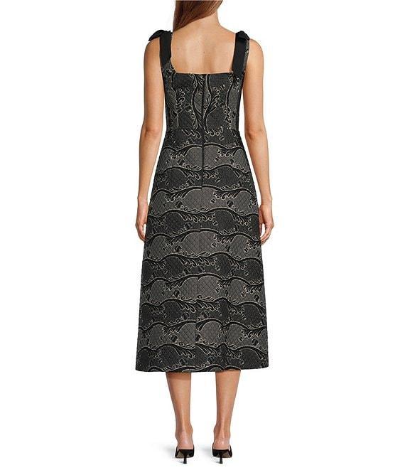 Antonio Melani x Jennifer Sumko Schwan Scroll Print Quilting Sqaure Neck Bow Tie Tank Straps A-Line Midi Dress Product Image