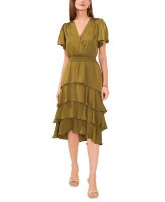 Vince Camuto Four Teir Layered Dress With V Neck (Hot ) Women's Dress Product Image