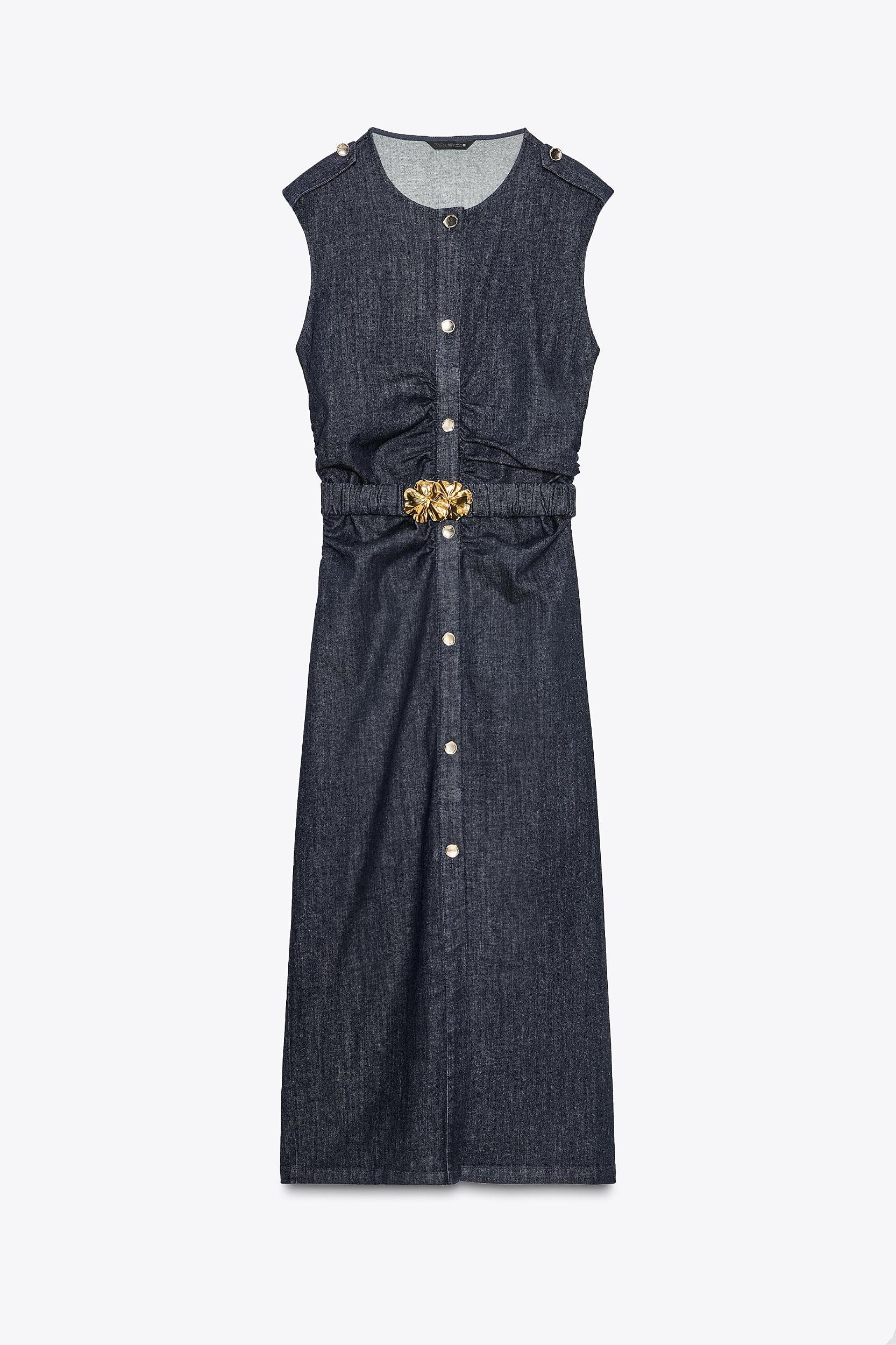 Z1975 BELTED DRAPED DENIM MIDI DRESS Product Image