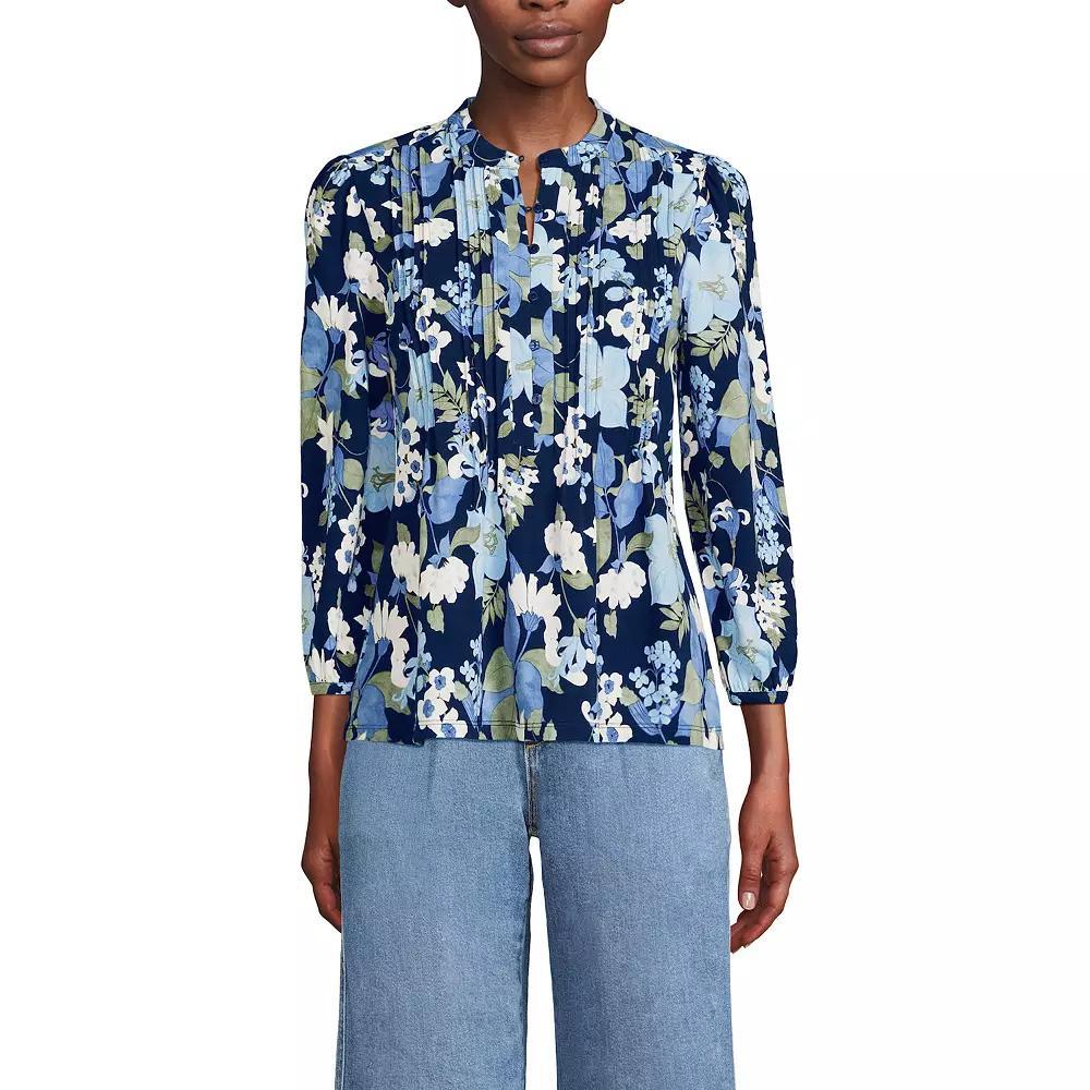 Women's Lands' End Lightweight Jersey Button Pintuck Top, Size: XL, Ivory Pink Blossoms Product Image