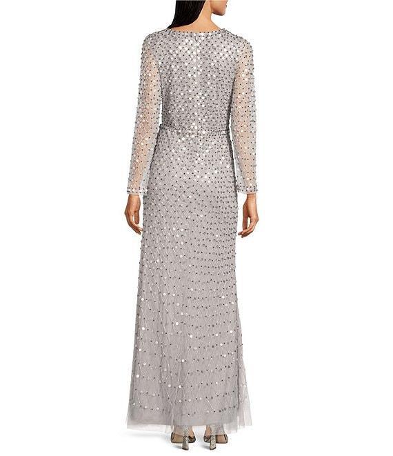 Aidan Mattox Sequined V-Neck Long Illusion Sleeve Front Slit Gown Product Image