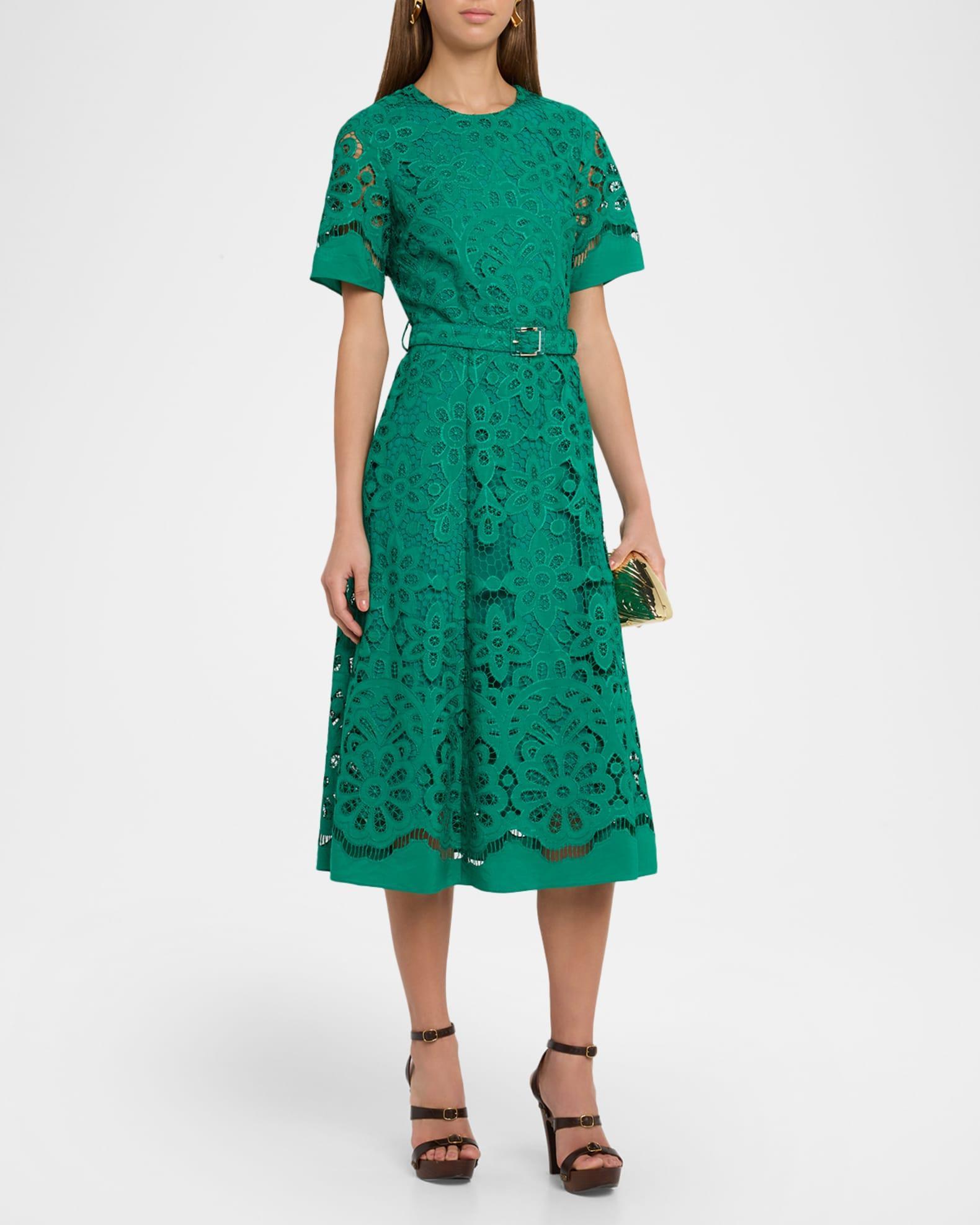 The Gaia Belted Floral Lace Midi Dress Product Image