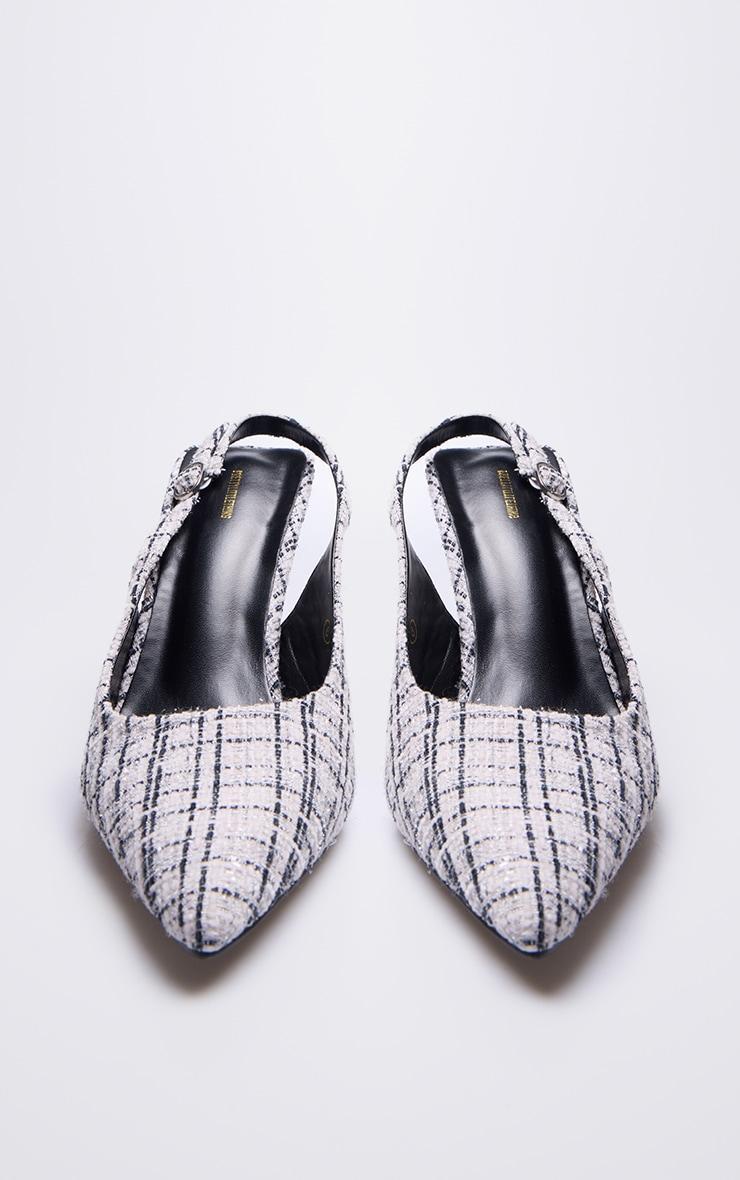 Black And White Boucle Point Toe High Stiletto Court Heels Product Image
