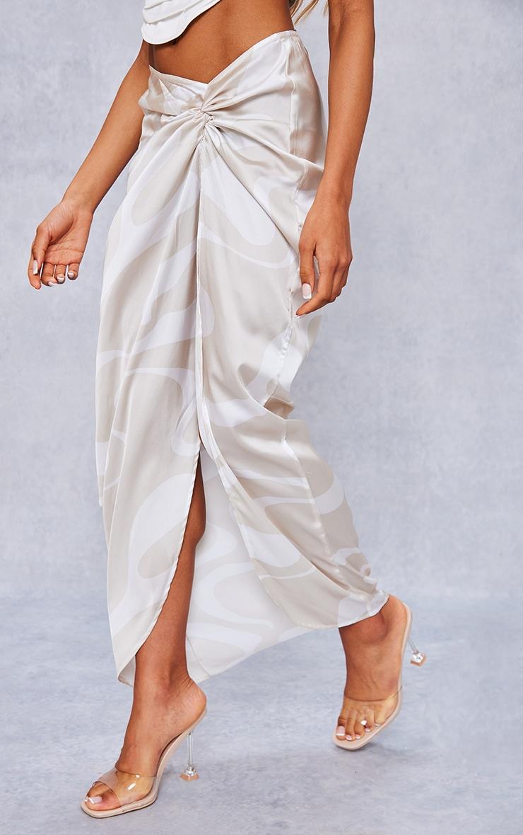 Stone Swirl Print Satin Knot Side Midaxi Skirt Product Image