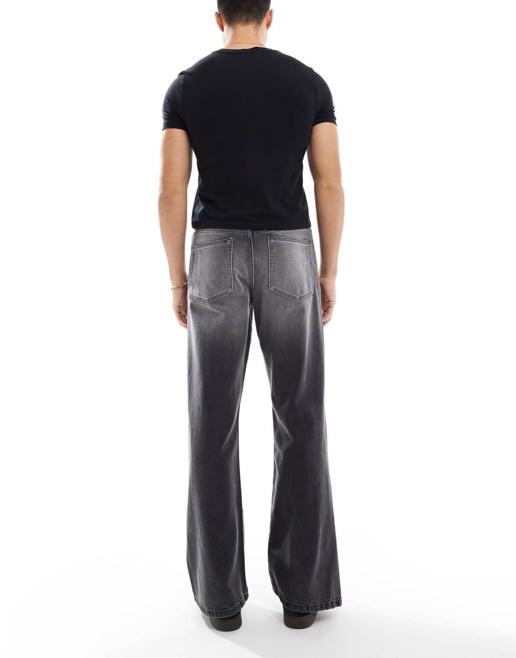 ASOS DESIGN wide flare jeans in washed black Product Image